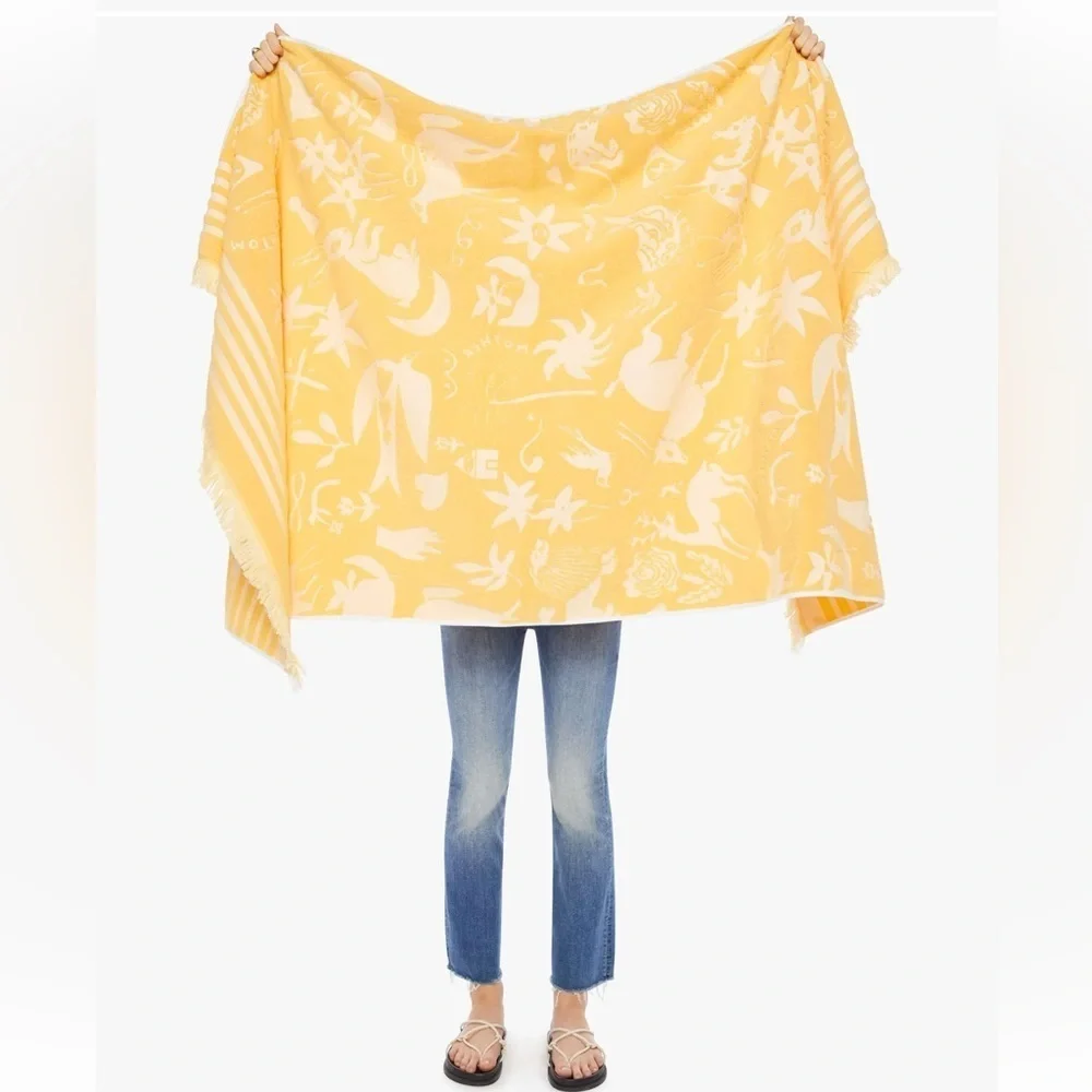 MOTHER The Laid Back Beach Towel Yellow Fawn Patrol XL 100% Cotton NWT